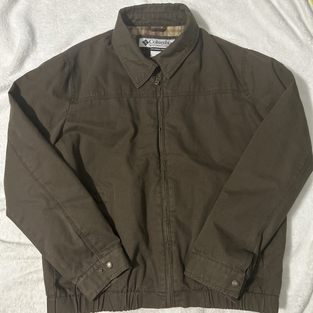 Columbia Sportswear Canvas Jacket Mens Plaid Lined Full Zip Brown Workwear